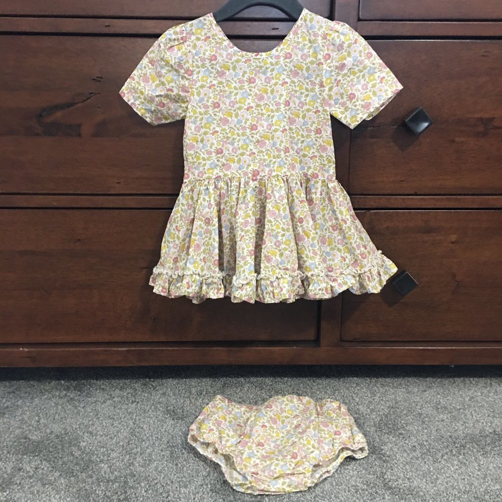 Numi white with pastel flowers short sleeve dress with bloomers